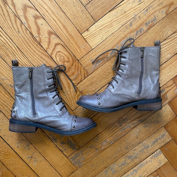 Lucky Brand Leather Nolan Studded Combat Boots - Picture 2 of 10
